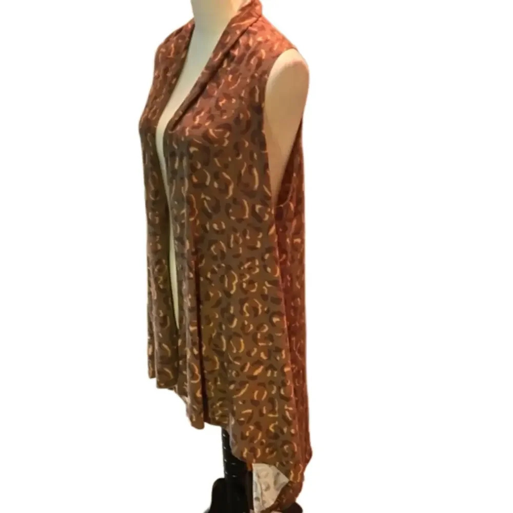 Vintage Crepas Bohemian Hi-Lo him Animal Print Vest Brown Tan Cream size 2XL
